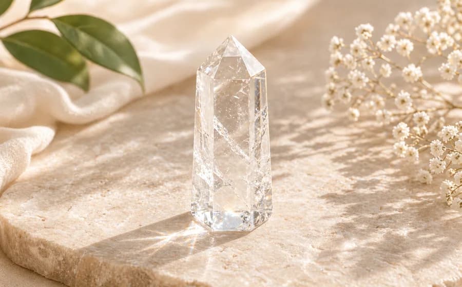 Clear quartz necklace detail