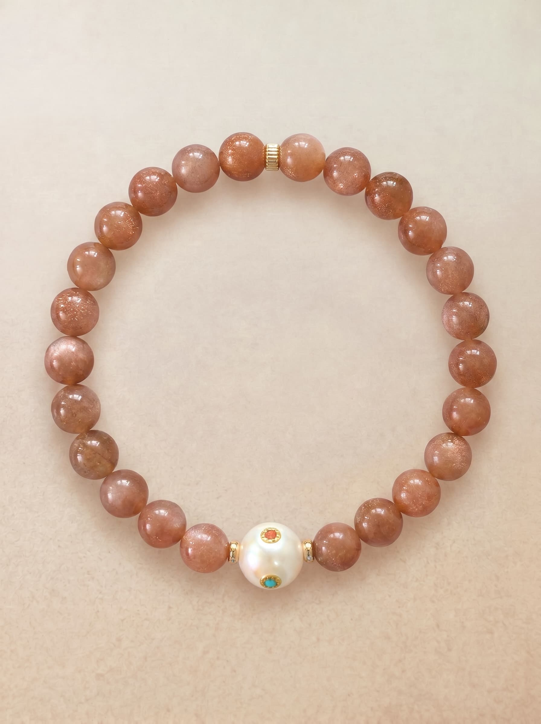 Sunstone and pearl bracelet